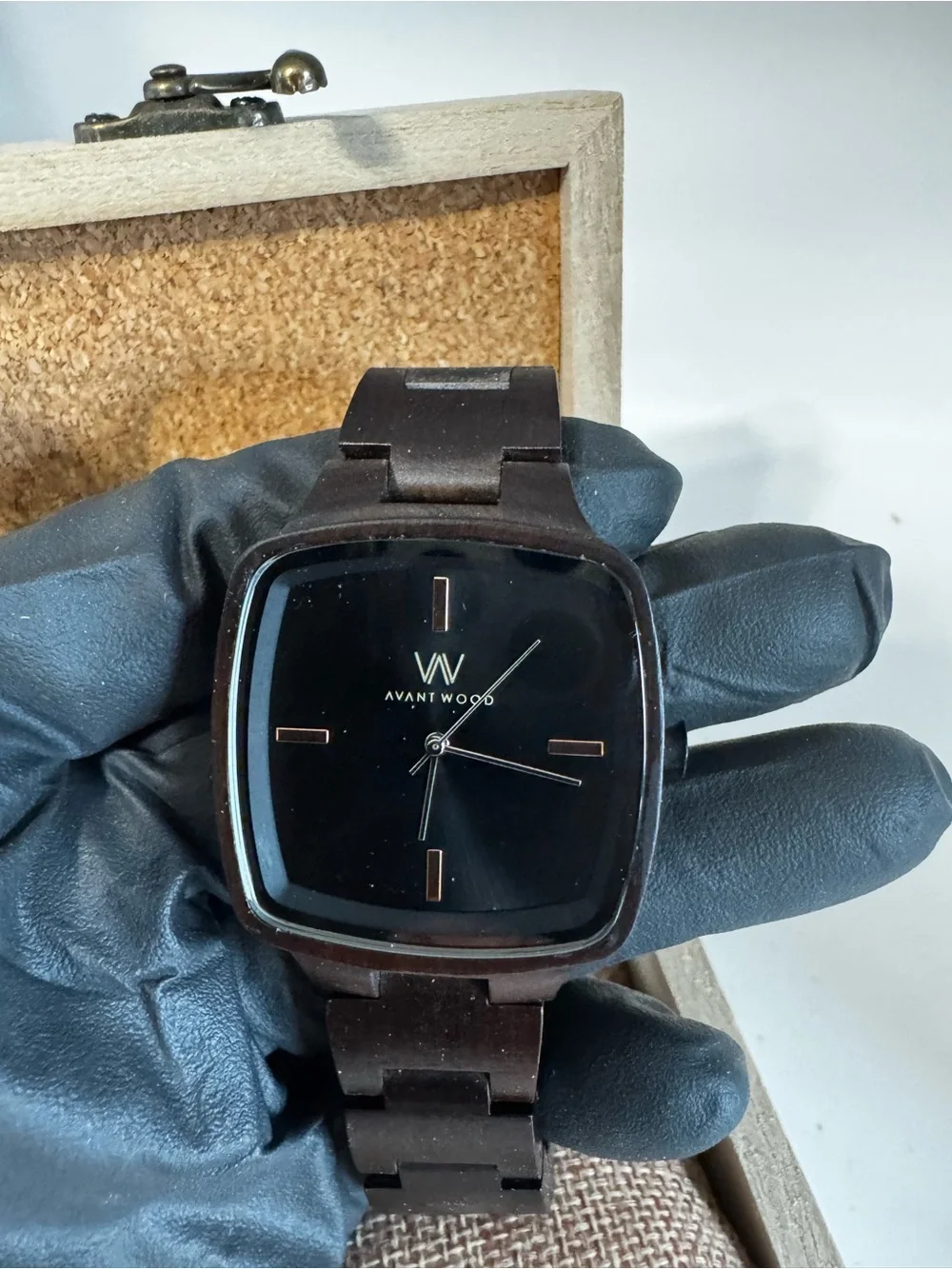Avantwood Men's Black Wooden Watch - Sleek Square Dial